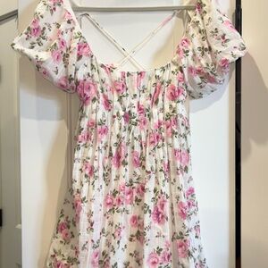 Floral Pink Mini Dress with Puff Sleeves